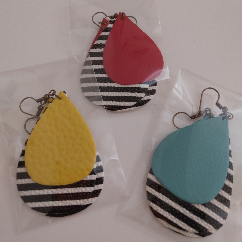 Faux leather earrings 3 pairs for one price